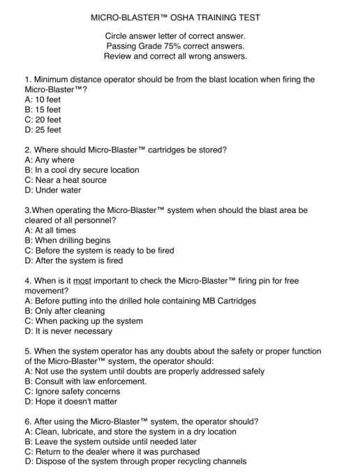 Micro-Blaster OSHA PAT Test Questions Page 1