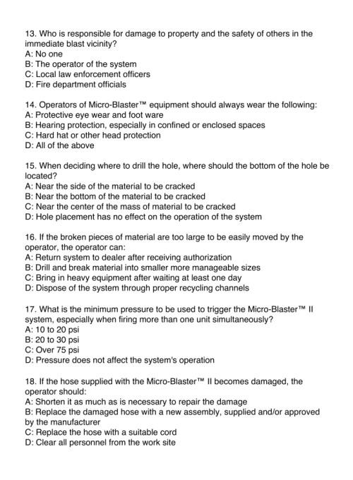Micro-Blaster OSHA PAT Test Questions Page 3
